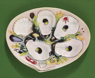 Talíř ústřice, vyrobený společností Union Porcelain Works, Greenpoint, New York, kolem roku 1880 (porcelán)