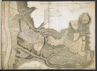 Plán postavení armády pod velením npor. Genl. Burgoyne u Still Water, ve kterém se na vás utábořilo. 20. září 1777