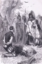 Pocahontas zachrání život kapitána Smithe, ilustrace z Cassell