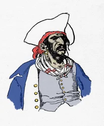 Portrét piráta. “” Kniha pirátů Buccaneers and Marooners of the Spanish Main”” od Howarda Pylea (1853 - 1911), amerického ilustrátora. 1887.