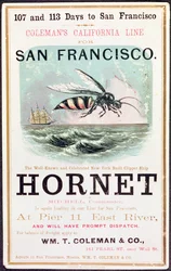 Plakát inzerující stříhací loď „Hornet“ z New Yorku do San Francisca