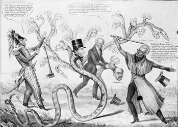 Prezident Andrew Jackson (1767-1845) zabíjející Hydru