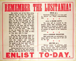 Náborový plakát "Remember the Lusitania" z 1. světové války