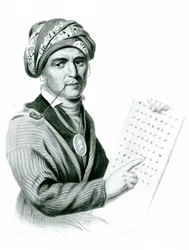 Se Quo Yah (Sequoyah), vynálezce indické abecedy, 1836 (černobílá fotografie)