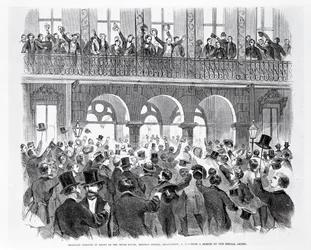 Secession Meeting před Mills House, Meeting Street, Charleston, South Carolina, c.1860 (rytina) (čb foto)