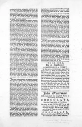 Druhá strana široké stránky popisující zákon o blokování přístavu v Bostonu, 1774 (novinový tisk)