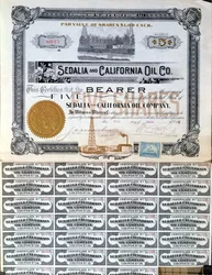 Podílový certifikát pro Sedalia and Californian Oil Company, USA, 1901