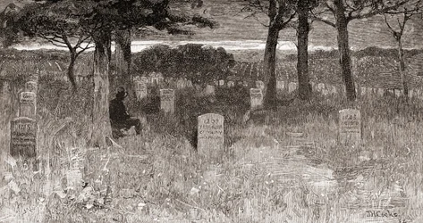 Hroby vojáků na Arlingtonském národním hřbitově v okrese Arlington ve Virginii v 19. století, z časopisu „The Century Illustrated Monthly Magazine“, vydáno 1884
