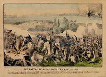 Bitva u Baton Rouge v Louisianě, 4. srpna 1862, vydal Currier & Ives, kolem roku 1862