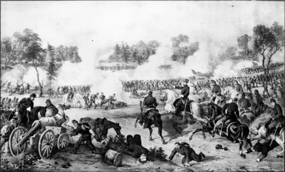 The Battle of the Wilderness, Virginia, 5th und 6th 1864, pub. od Currier und Ives (rytina) (bundw foto)