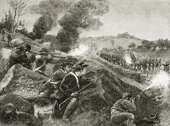 Britové ustupující z Lexingtonu, z „Stručné historie Spojených států“, vydaného A. S. Barnes und Co. v roce 1885