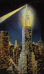 Chrysler Building v noci, New York, asi 1929 (pohlednice)