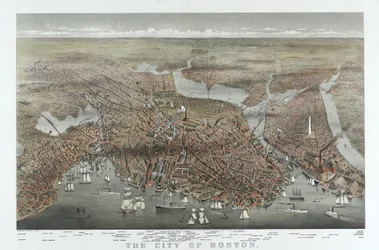 Město Boston, pub. 1873 (barevná litografie)