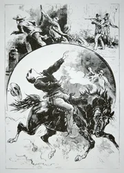 Dalton Gang, sestřelený rozzlobenými občany Coffeyville, z „National Police Gazette“, 5. října 1892 (rytina)