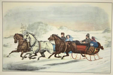 Závod na saních, hospoda. 1859, Currier & Ives