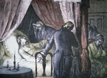 Smrt George Washingtona v Mount Vernon ve Virginii (barevné lito)