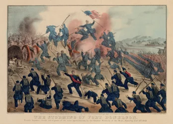 The storming of Fort Donelson, vyd. Currier & Ives, 1862