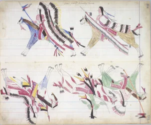 Válečná party se vrací domů, ilustrace z knihy Black Horse Ledger, 1877-79 (tužka a pastel na papíře)