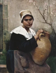 Bretonská dívka držící sklenici
