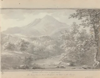 Výhledy v Anglii, Skotsku a Walesu: Mezi Llanrwst a Capel Cerrig, hora je Moel Shiabod, řeka je Lligwy