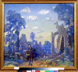 Italští hudebníci. Obraz Anatolije Afanasjeviče Arapova (1876-1949). Olej na plátně, 58 x 65 cm