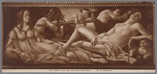 Fotoreprodukce obrazu Venuše a Mars od Sandro Botticelliho Londra, Botticelli, Marte, Venere e Satiri, Národní galerie (název na objektu)