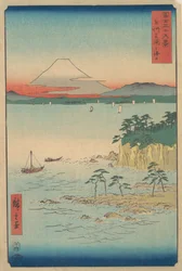 Fuji z Miury, Sagami Soshu Miura no Kaijo, ze série Třicet šest pohledů na horu ..., 1858.