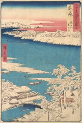 Ráno po sněžení, řeka Sumida, provincie Musashi, ze série Pohledy o..., ca. 1853.