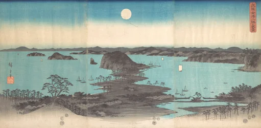 Panorama osmi pohledů na Kanasawu za úplňku, 1857., 1857.