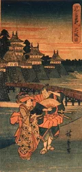 Futakawa, ze série "Padesát tři stanic Tokaido", asi 1840 (barevný dřevoryt)