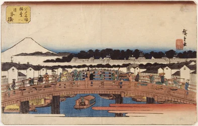 Nihonbashi (barevný dřevěný tisk)