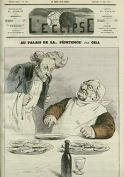 V paláci pokání, karikatura prezidenta republiky Adolphe Thierse (1797-1877). Obálka “”L