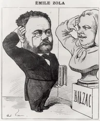 Karikatura Emila Zoly (1840-1902) zdravící bustu Honore de Balzaca (1799-1850) 1878