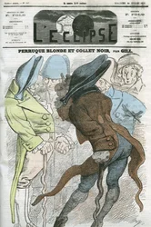 Karikatura „Blond paruka a černý límec“. Obálka v „L