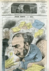 Kreslený film Julese Simona (1814-1896), politika, historika filozofie, filozofa, francouzského esejisty. Obálka “”L
