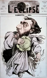 Kreslený film zobrazující Leon Gambetta (1838-1882), francouzský politik. Kresba Andre Gill (1840-1885) v „“ L