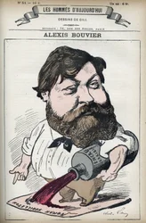 Portrét Alexise Bouviera (1836-1892), francouzského populárního romanopisce a dramatika. Cartoon od Gill, Paříž.