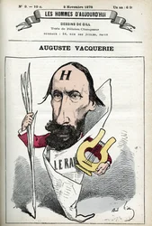 Portrét Augusta Vacquerieho (1819-1895), francouzského básníka, dramatika a novináře. Cartoon od Gill, Paříž.