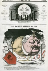 Portrét barona Brisse (1813-1876), francouzského gastronomického novináře. Cartoon by Gill, v "The Moon", 14. dubna