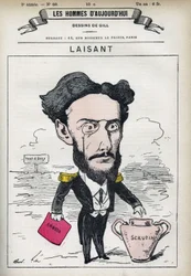 Portrét Charles-Ange Laisant (1841-1893), francouzský vědec a politik. Cartoon od Gill, Paříž.