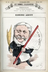 Portrét Edmonda About (1828-1885), francouzský romanopisec, dramatik a umělecký kritik. Cartoon od Gill, Paříž.