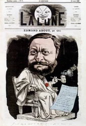 Portrét Edmonda Abouta, francouzského spisovatele (1828-1885). V La lune, 25.08.1867. Karikatura od Gilla.