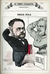 Portrét Emila Zoly (1840-1902), francouzského spisovatele. Karikatura Gill, Paříž.