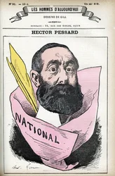 Portrét Hectora Pessarda, francouzského novináře a majitele deníku „Le National““. Cartoon od Gill, v "Les Homme d