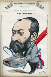 Portrét Julese Castagnaryho (1830-1888), francouzského politika, právníka, novináře, amatéra a uměleckého kritika. Cartoon od Gill, Paříž.