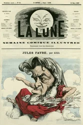 Portrét Julese Favrea (1809-1880), francouzského právníka a politika. Cartoon by Gill, v "The Moon", 31. března