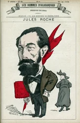 Portrét Julese Roche (1841-1923), francouzského politika, v letech 1890 až 1892 byl zástupcem a ministrem obchodu a průmyslu. Cartoon by Gill, Paris.