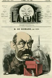 Portrét Otto von Bismarcka (1815-1898), německého kancléře. Cartoon by Gill, v "The Moon", 7. dubna