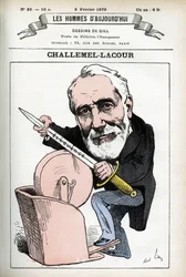 Portrét Paula-Armanda Challemela-Lacoura (1827-1896), politika, diplomata a historika francouzské filozofie. Cartoon od Gill, v "Les Homme d