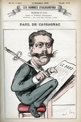 Portrét Paula Graniera de Cassagnac (1842-1902), francouzského politického novináře. Cartoon od Gill, Paříž.